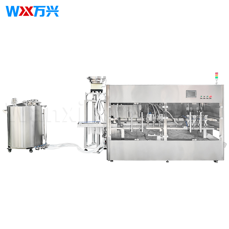 Self-supporting bag cabinet four-head filling and capping machine